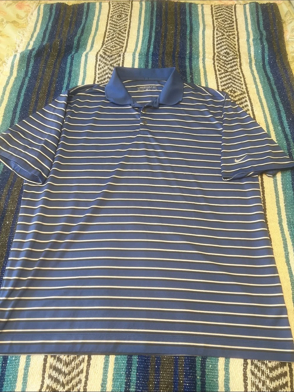 Nike Blue and White Striped Polo